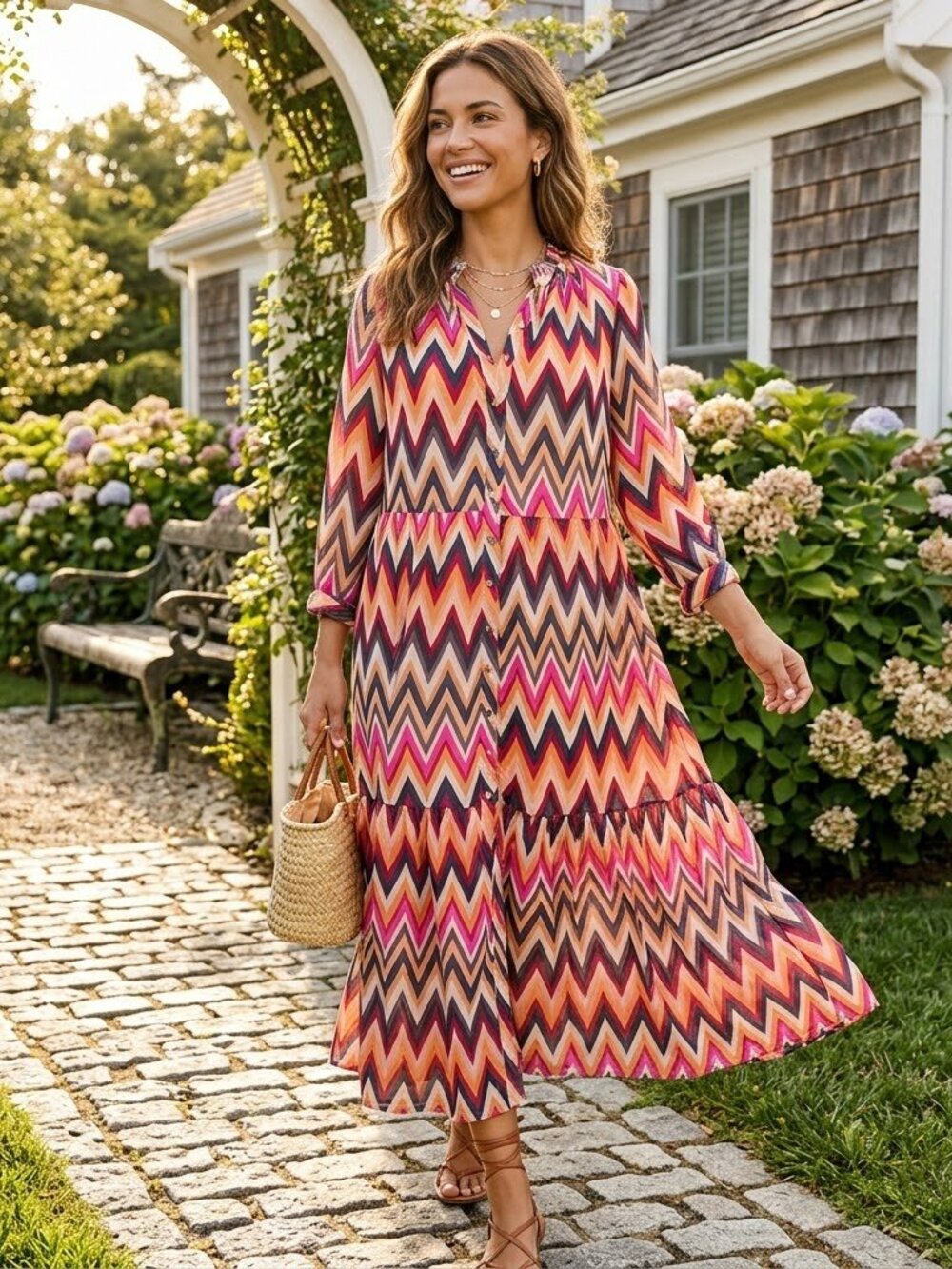 Olivia James The Label Tiered Cotton Artisan Block Print Maxi Dress NWOT Large